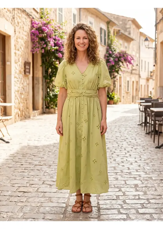 Priscilla Princess Sleeve Eyelet Midi Dress