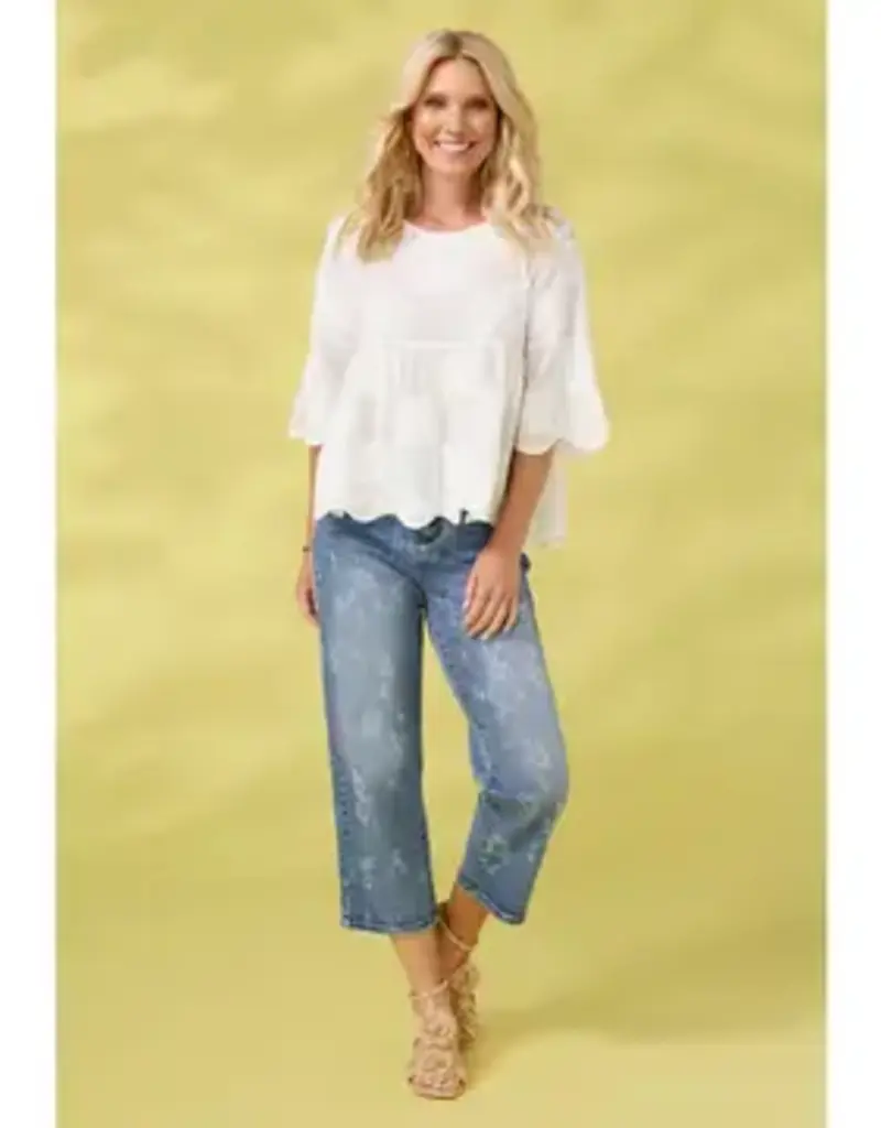 Elyse 3/4 Sleeve Embroidered Babydoll Top