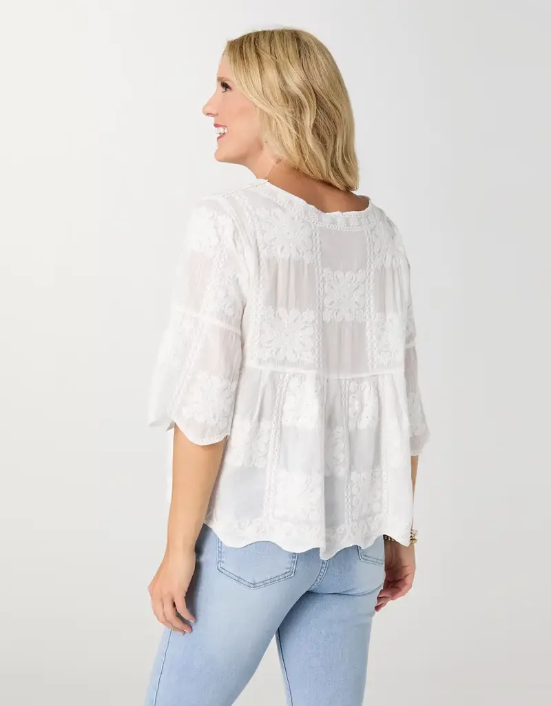 Elyse 3/4 Sleeve Embroidered Babydoll Top