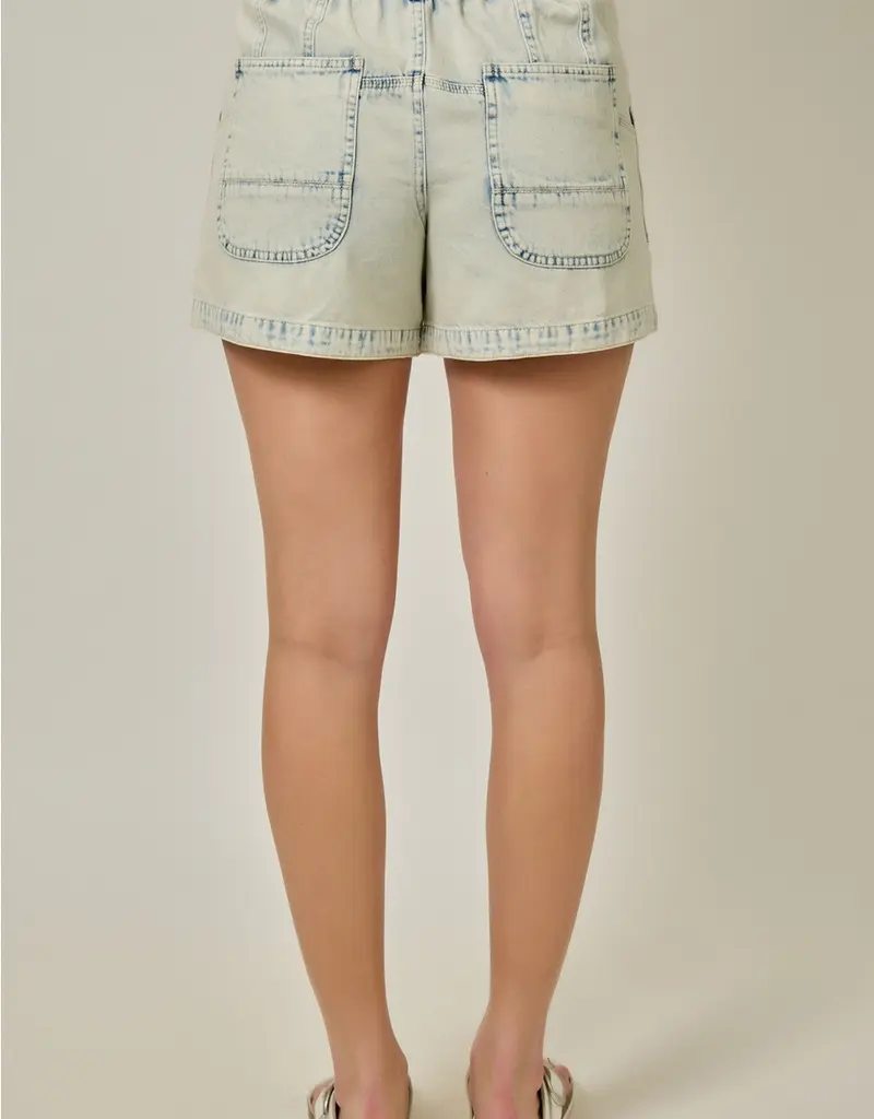 Vintage Denim Washed Tie Waist Short
