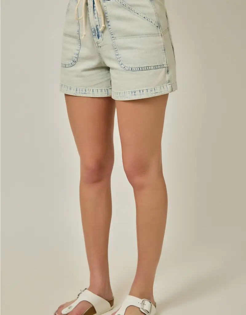 Vintage Denim Washed Tie Waist Short