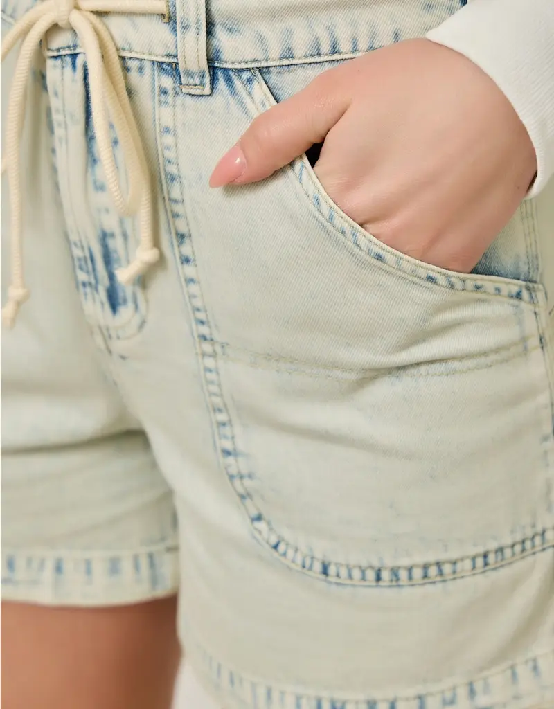 Vintage Denim Washed Tie Waist Short