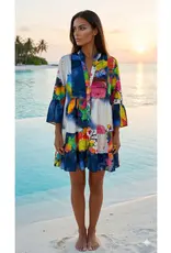 Navy Multi  Abstract Print Tiered Dress