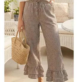 Ginger Gingham Casual Ruffled Hem  Crop Pant