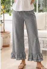 Ginger Gingham Casual Ruffled Hem  Crop Pant