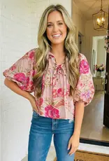 Tanya Tie Neck Puff 3/4 Sleeve Top