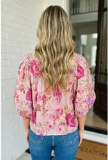 Tanya Tie Neck Puff 3/4 Sleeve Top