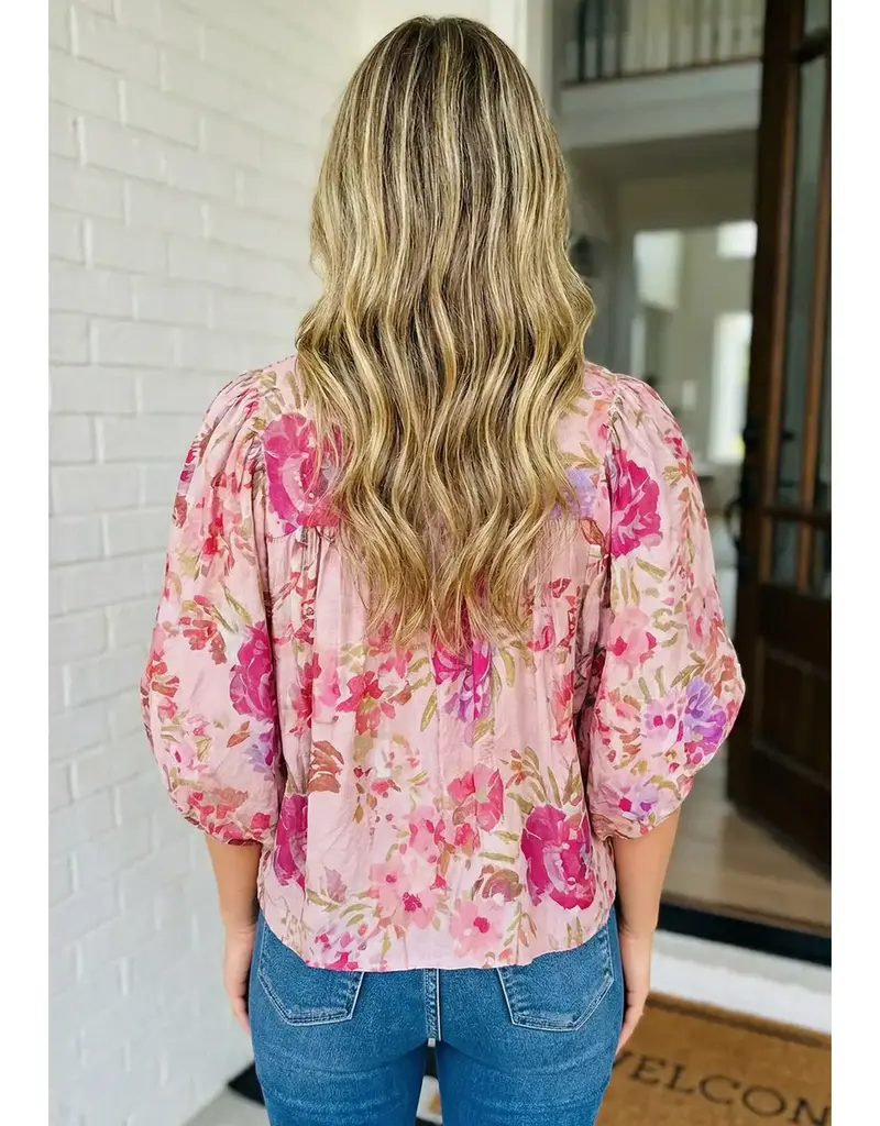 Tanya Tie Neck Puff 3/4 Sleeve Top