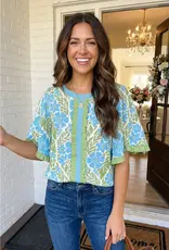 Gretchen Floral Ruffled Color Block Half Sleeve Top