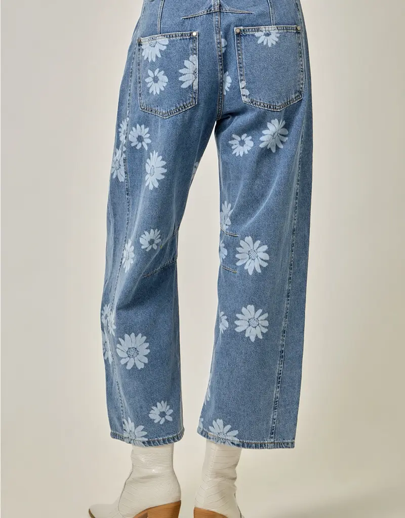 Daisy Printed Barrel Jeans