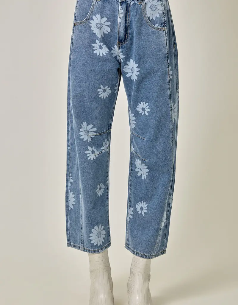 Daisy Printed Barrel Jeans