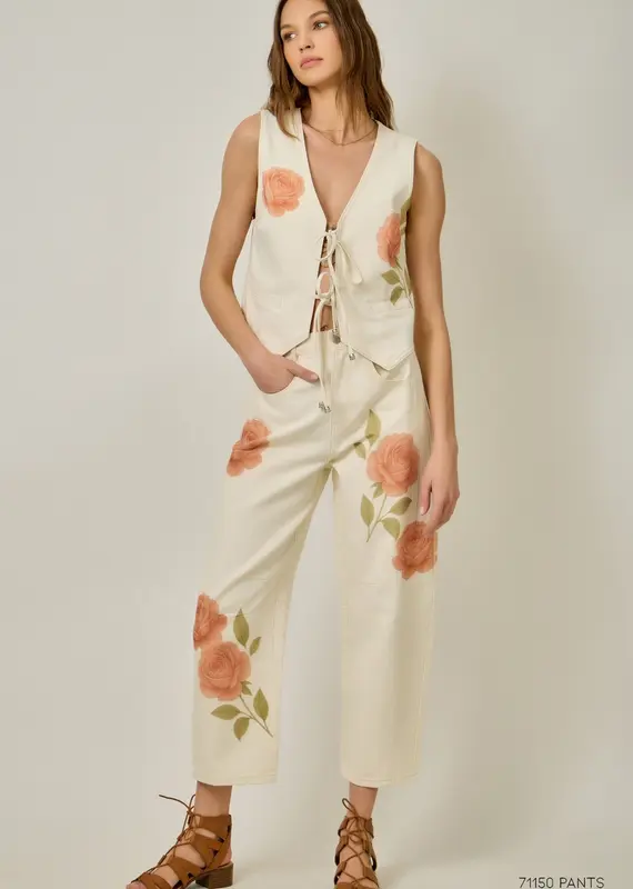 Farrah Floral Printed Denim Vest