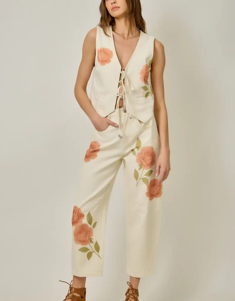 Farrah Floral Printed Denim Vest