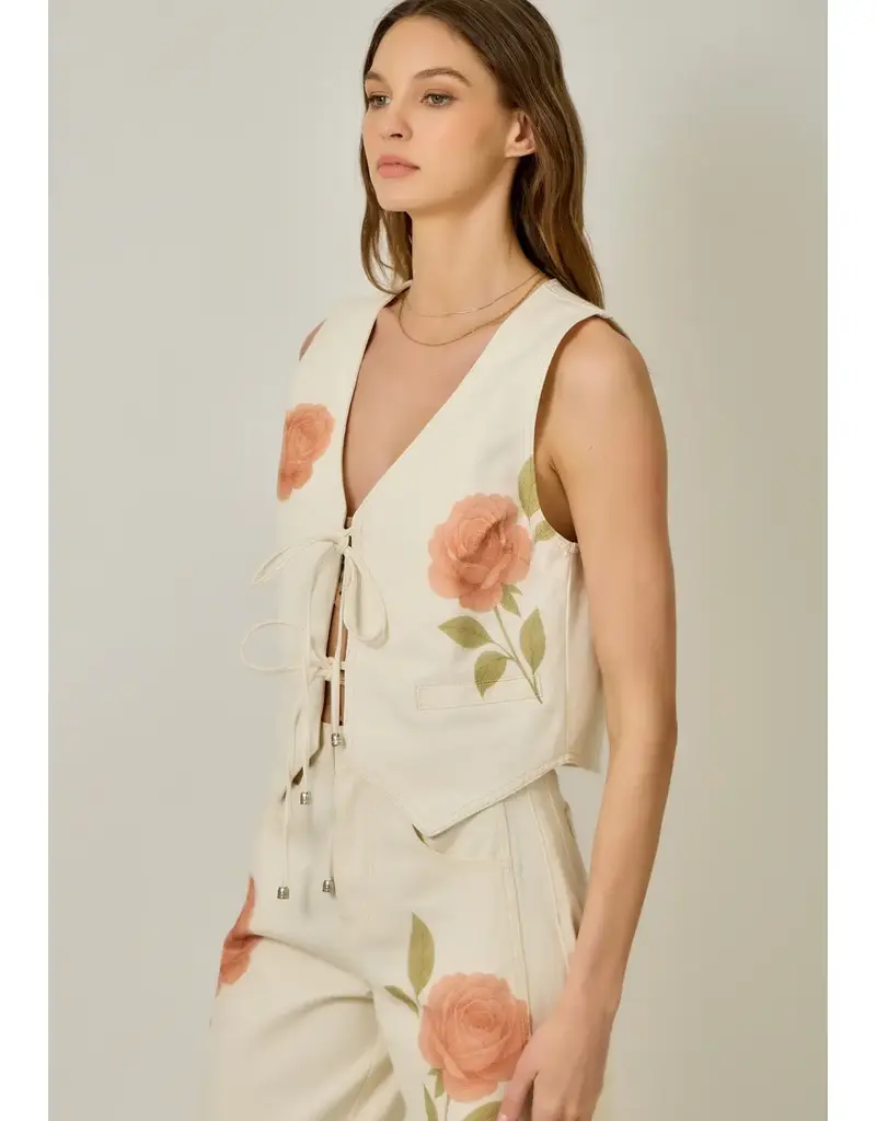 Farrah Floral Printed Denim Vest