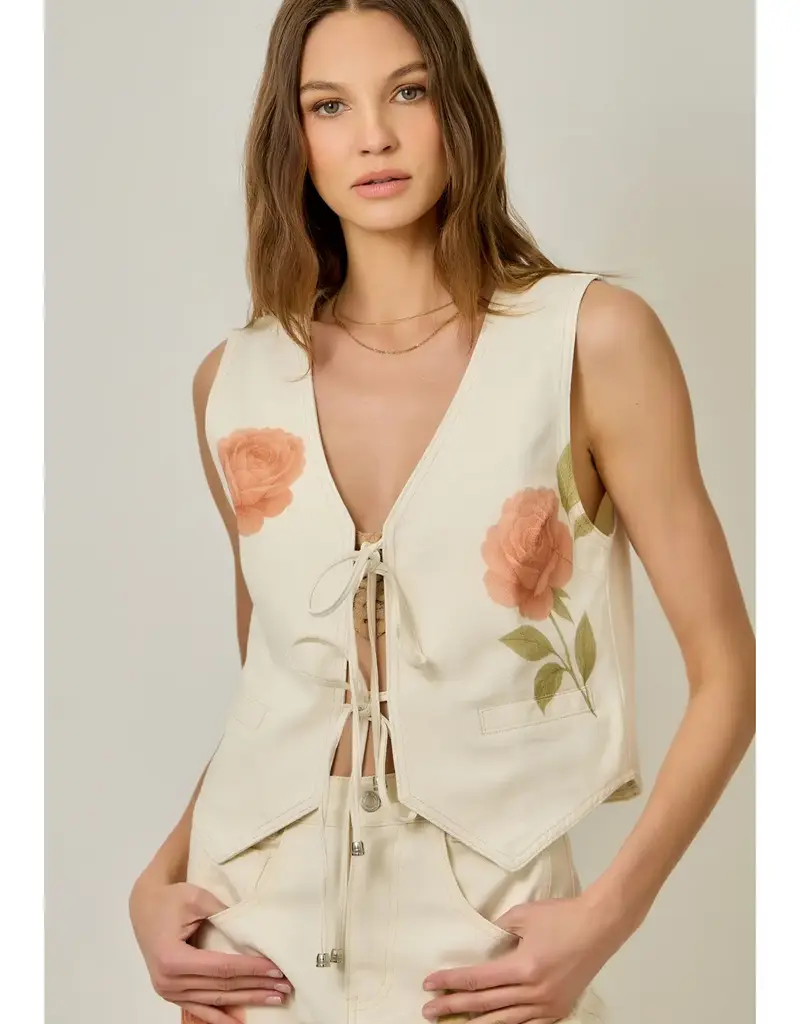 Farrah Floral Printed Denim Vest