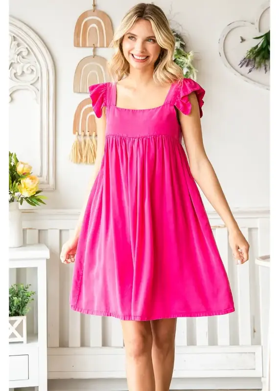 Dolly Dress With Ruffle Strap & Button Back Detail