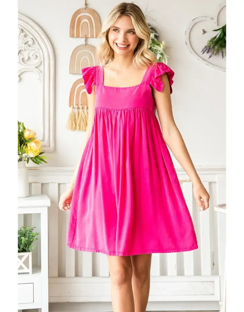 Dolly Dress With Ruffle Strap & Button Back Detail