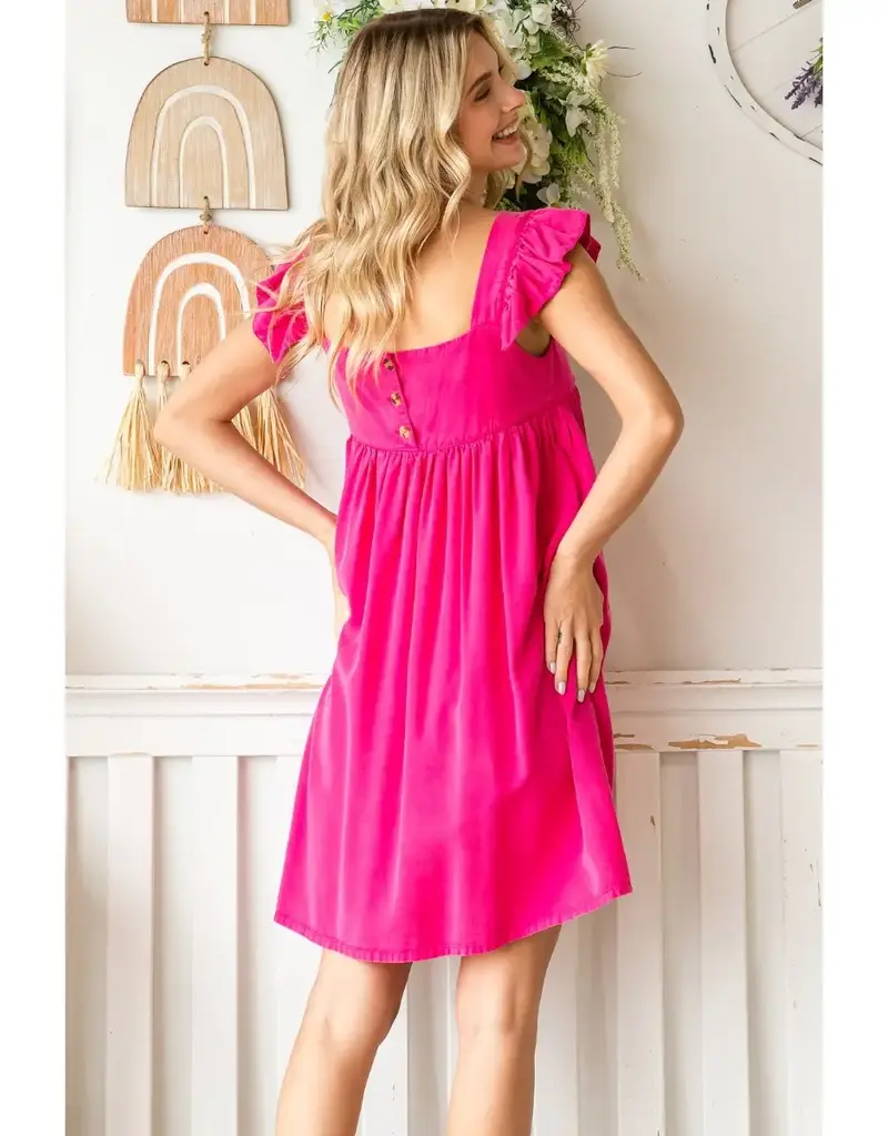 Dolly Dress With Ruffle Strap & Button Back Detail