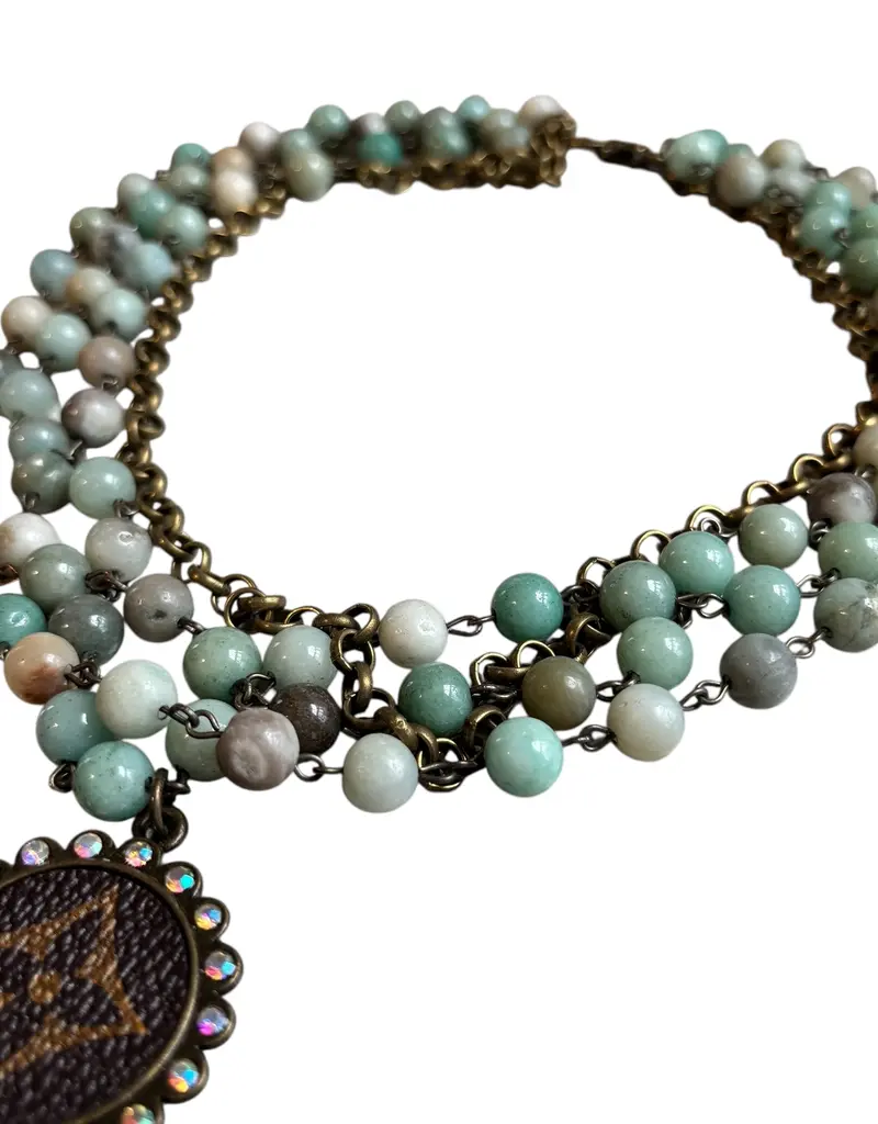 Amazonite Layered Necklace With Refurbished LV Pendant