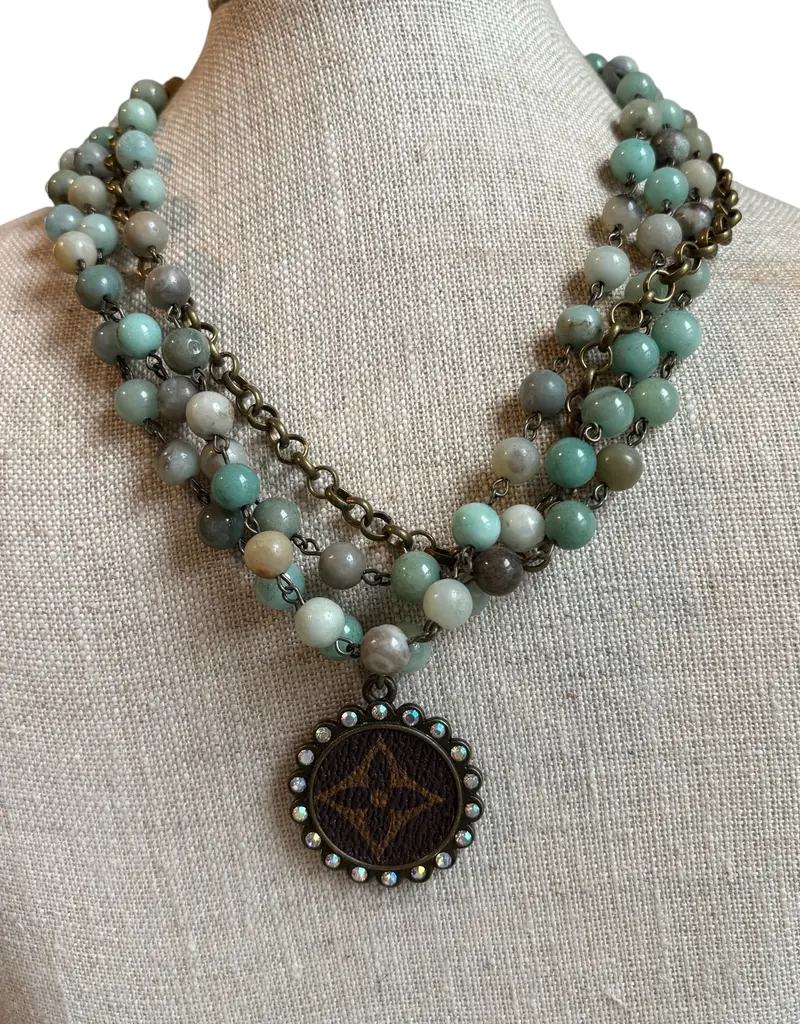 Amazonite Layered Necklace With Refurbished LV Pendant
