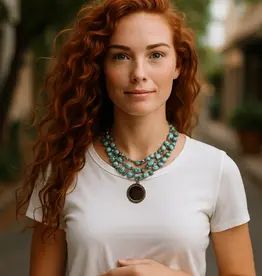 Amazonite Layered Necklace With Refurbished LV Pendant