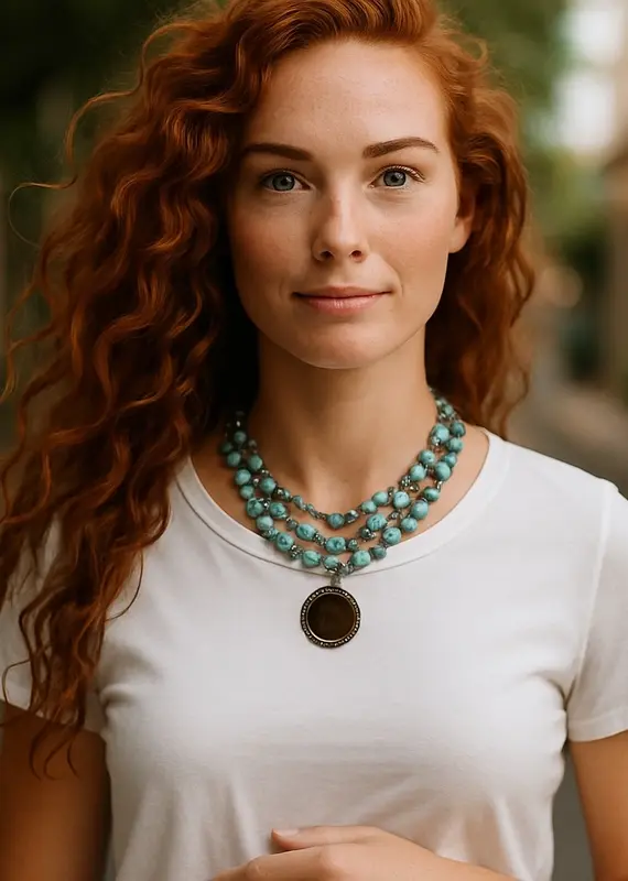 Amazonite Layered Necklace With Refurbished LV Pendant