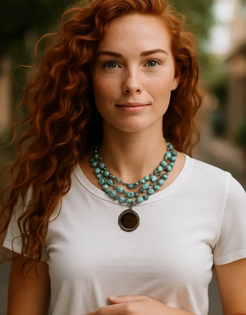 Amazonite Layered Necklace With Refurbished LV Pendant