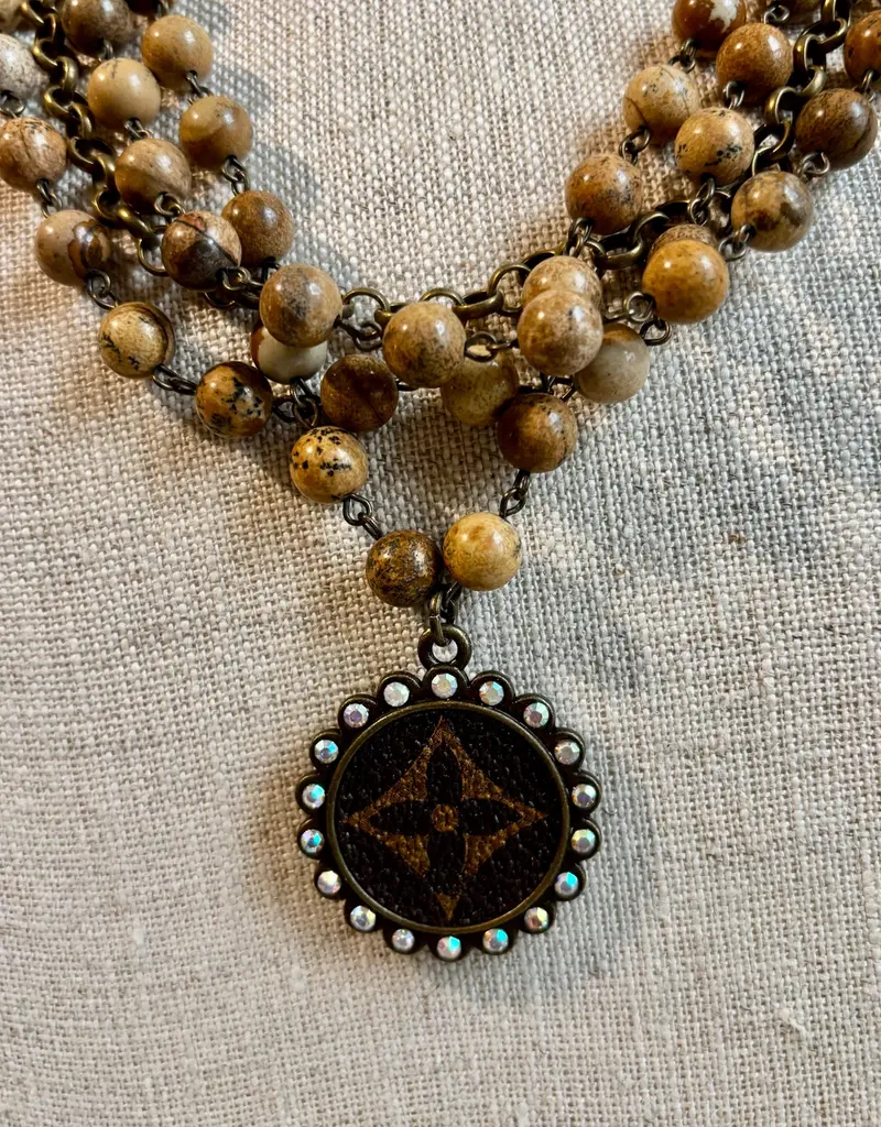 Natural Jasper Layered Necklace With refurbished LV Pendant