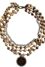 Natural Jasper Layered Necklace With refurbished LV Pendant