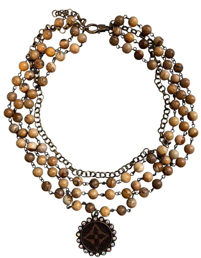 Natural Jasper Layered Necklace With refurbished LV Pendant