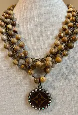 Natural Jasper Layered Necklace With refurbished LV Pendant