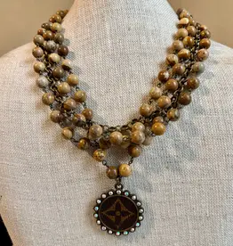 Natural Jasper Layered Necklace With refurbished LV Pendant