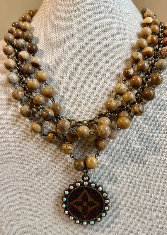 Natural Jasper Layered Necklace With refurbished LV Pendant