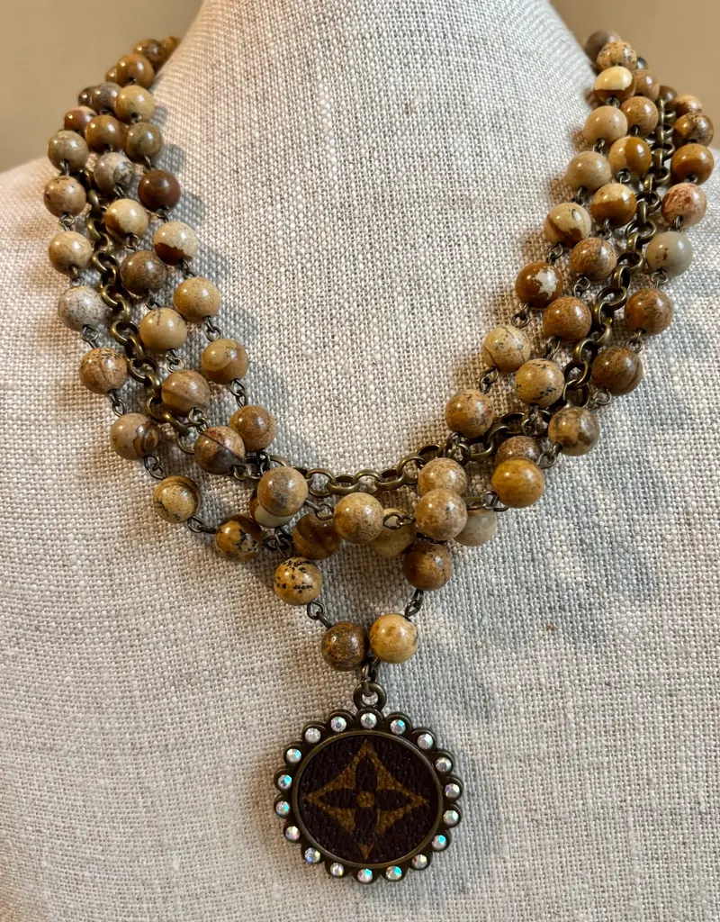 Natural Jasper Layered Necklace With refurbished LV Pendant