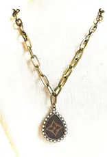 Teardrop Rhinestone Necklace With Refurbished LV Pendant