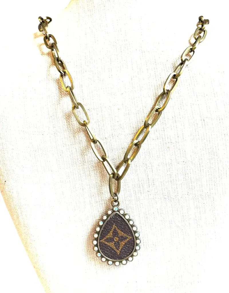 Teardrop Rhinestone Necklace With Refurbished LV Pendant