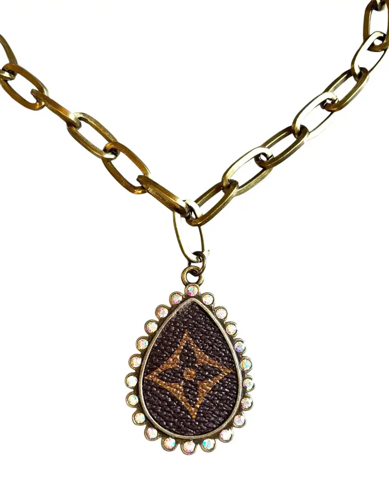 Teardrop Rhinestone Necklace With Refurbished LV Pendant