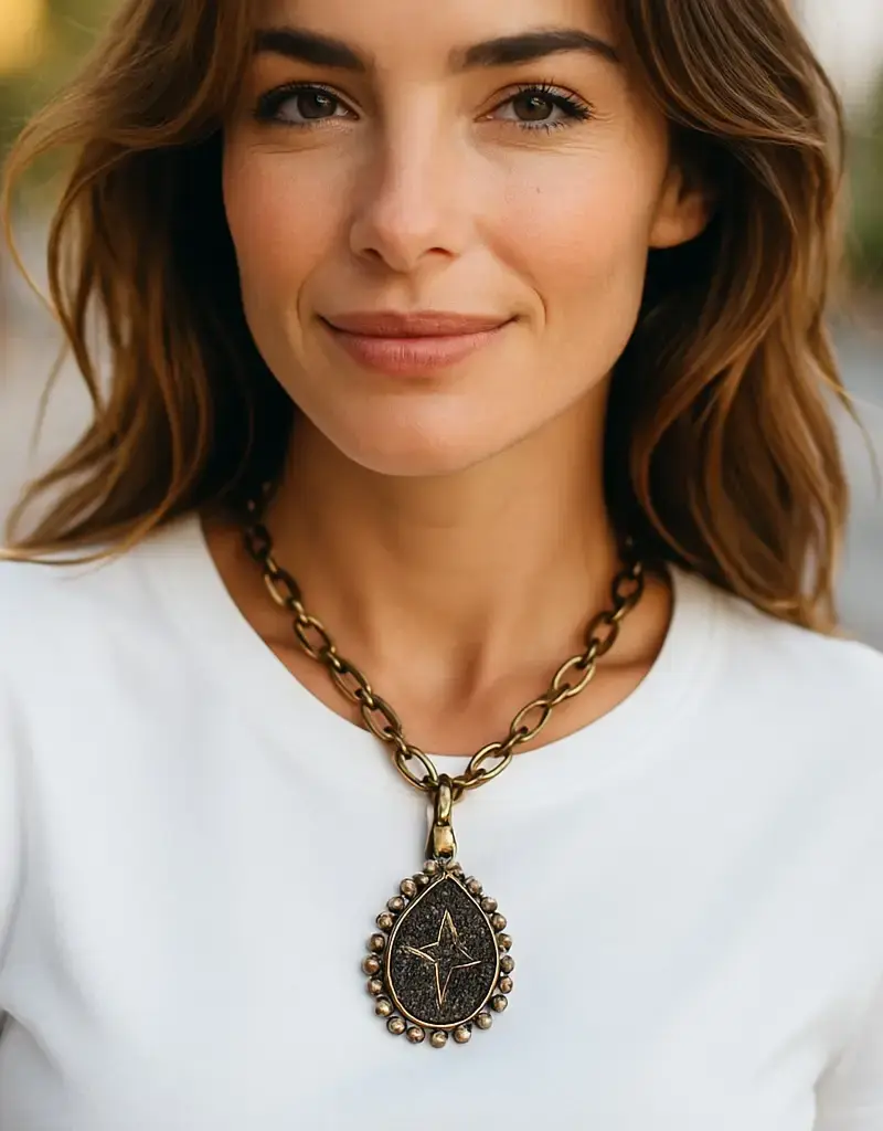 Teardrop Rhinestone Necklace With Refurbished LV Pendant