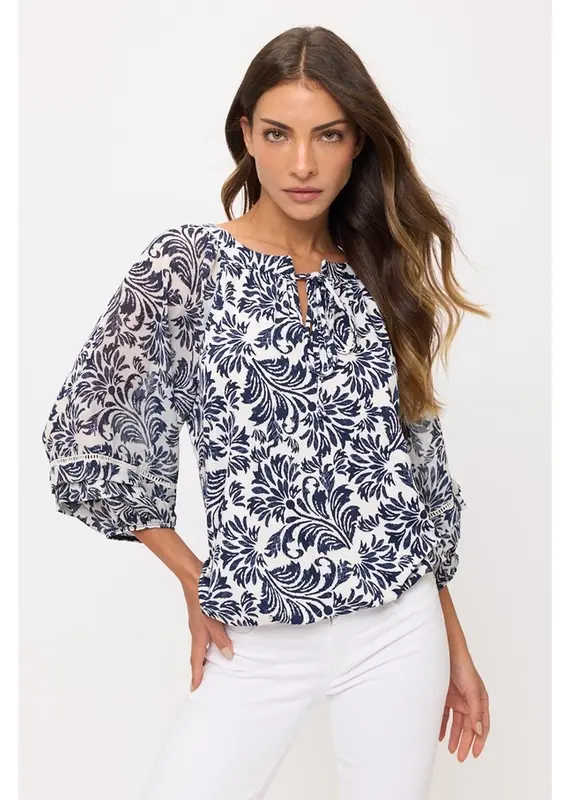 Finley Floral Mix Lattice Bubble Hem Top