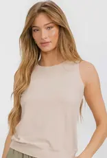 Ribbed Viscose Crew Neck Loose Fit Tank