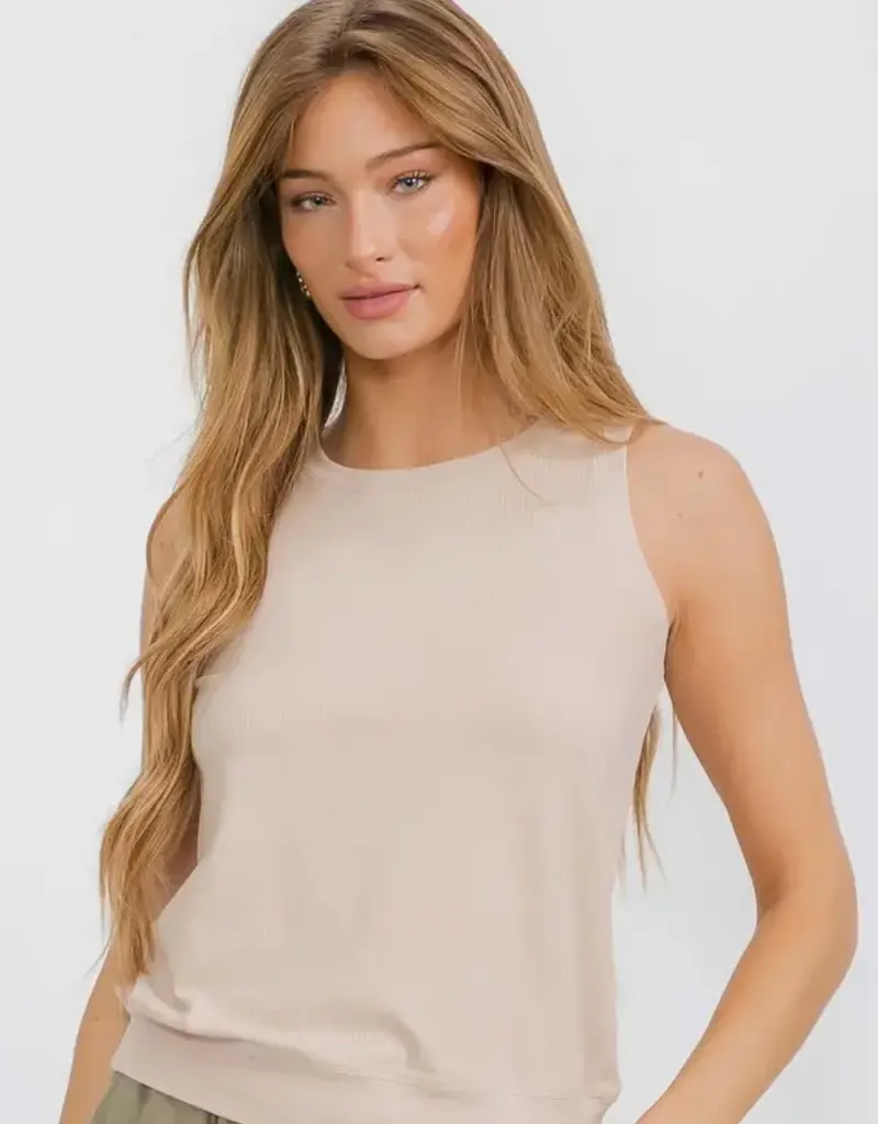 Ribbed Viscose Crew Neck Loose Fit Tank