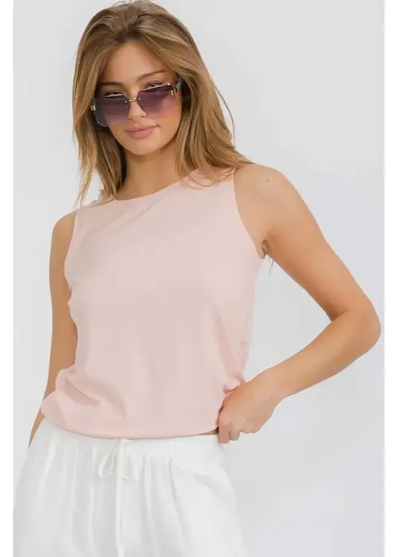 Ribbed Viscose Crew Neck Loose Fit Tank