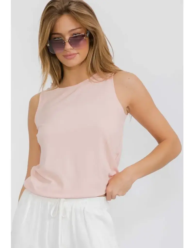 Ribbed Viscose Crew Neck Loose Fit Tank