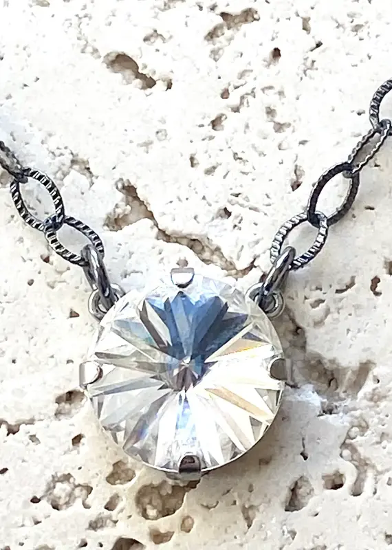 Clear Swarovski Crystal Simple Necklace - Silver