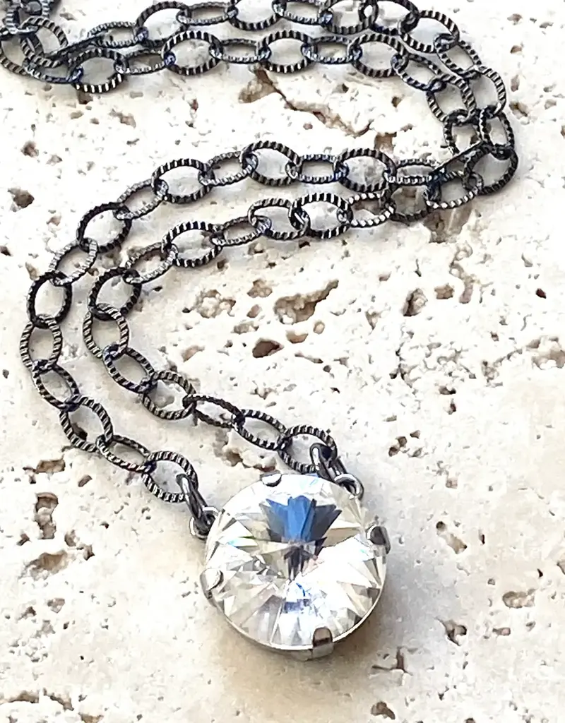 Clear Swarovski Crystal Simple Necklace - Silver