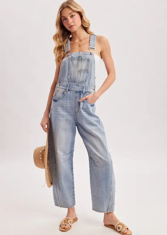 Denim Barrel Overalls