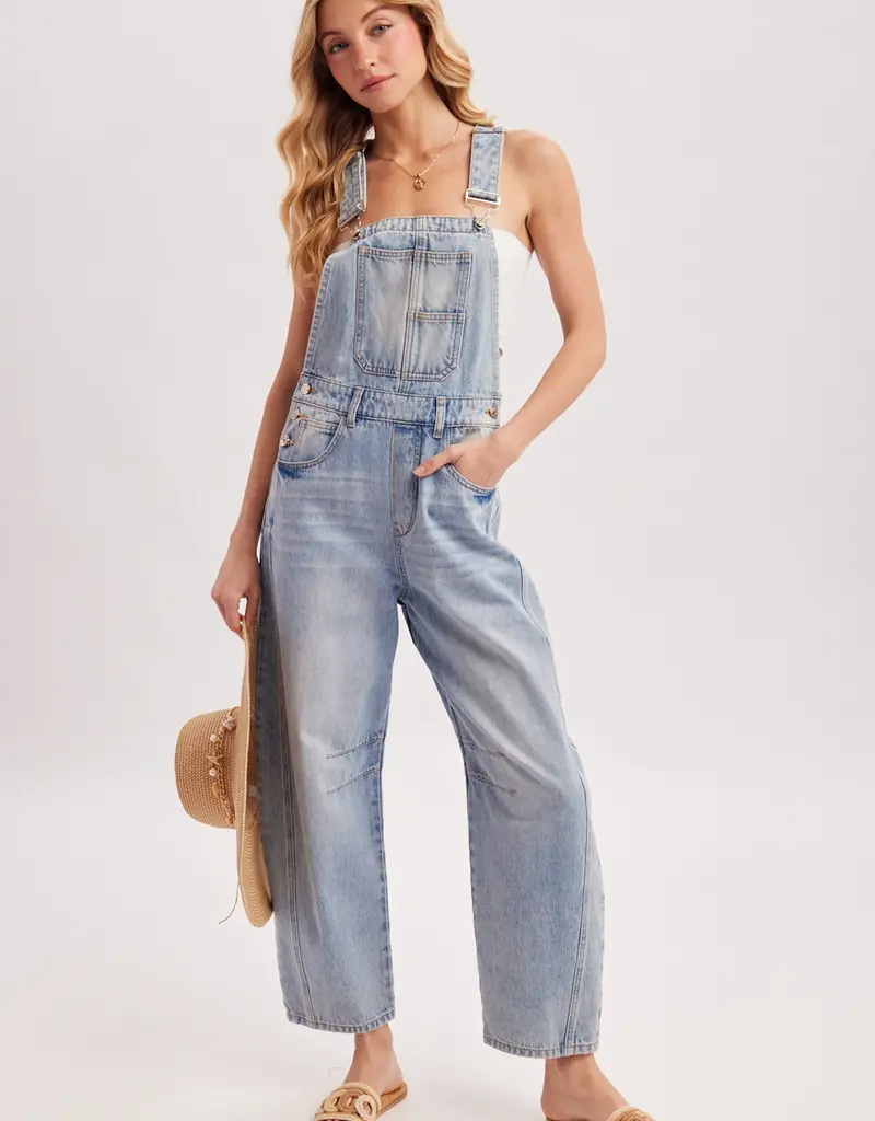 Denim Barrel Overalls