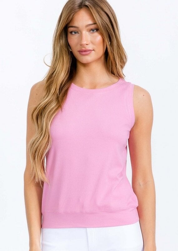 Ribbed Viscose Crew Neck Loose Fit Tank