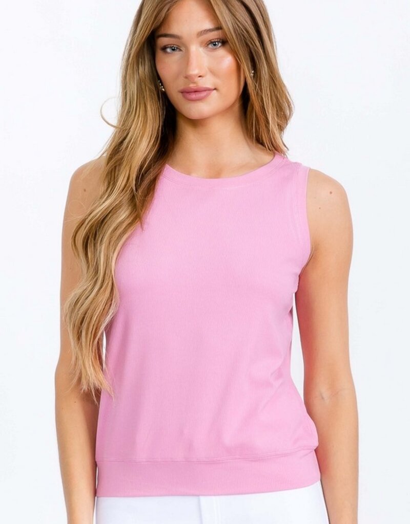 Ribbed Viscose Crew Neck Loose Fit Tank