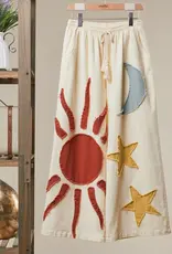 Stevie Sun Moon Star Patch Wide Leg Jean